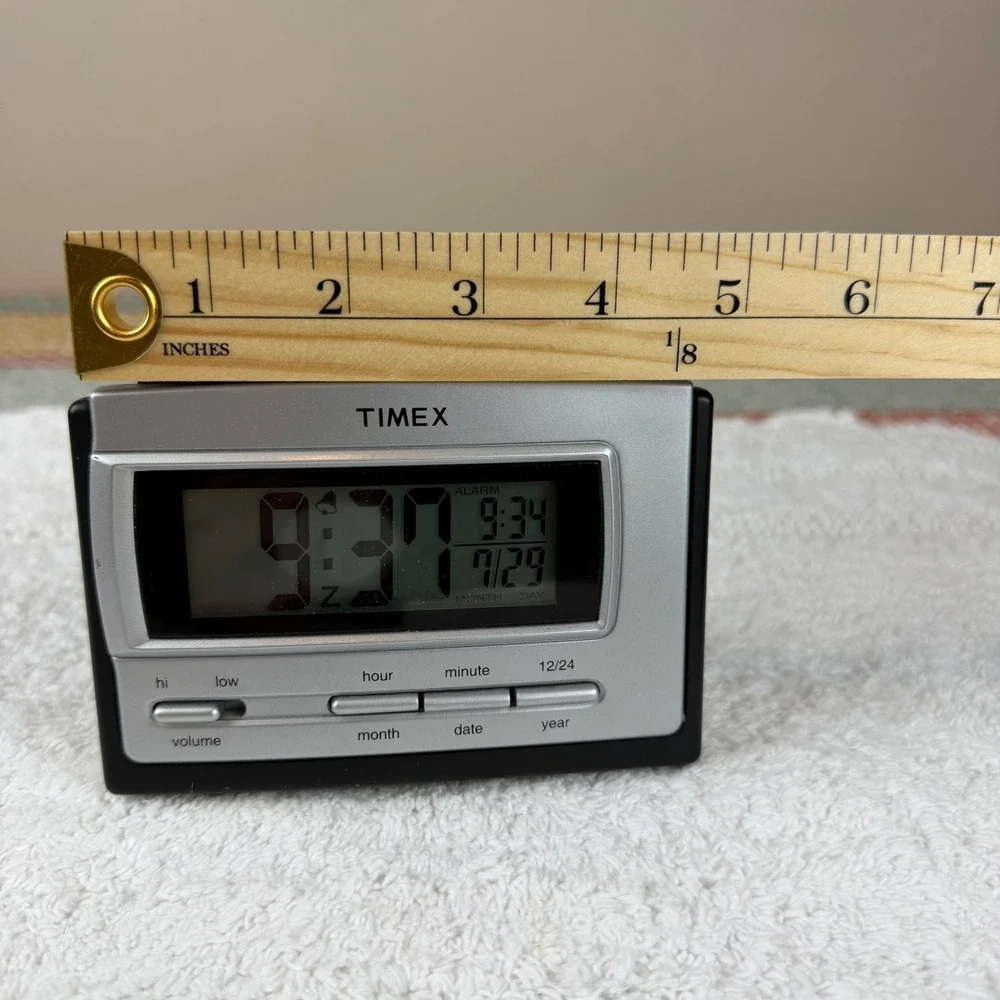 Timex Digital Alarm Clock Silver Black LCD Display Snooze Light T121B